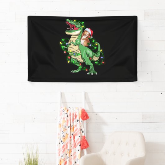 Guinea Pig Riding Weihnachtslicht T Rex Dinosaur Banner (Insitu)