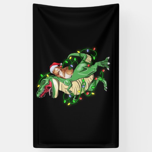 Guinea Pig Riding Weihnachtslicht T Rex Dinosaur Banner (Vertikal)
