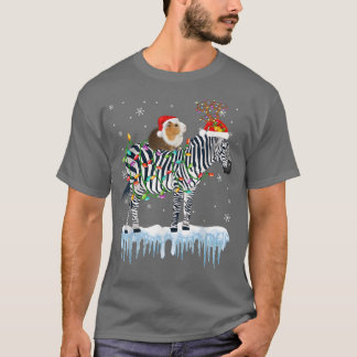 Guinea Pig Riding Zebra Reindeer Santa Christmas L T-Shirt