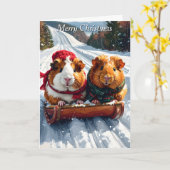 Guinea Pig Sled Ride Weihnachten Karte (Gelbe Blume)