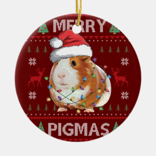 Guinea Pig Ugly Weihnachts Sweater Merry Pigmas Keramik Ornament (Vorne)