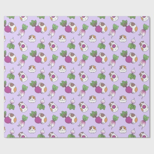 Guinea Pig und Radish in Lavendel Pattern Geschenkpapier (Flach)