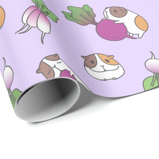 Guinea Pig und Radish in Lavendel Pattern Geschenkpapier (Rolleneckpunkt)