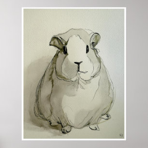 Guinea Pig Zeichnend - Kunstdruck Poster