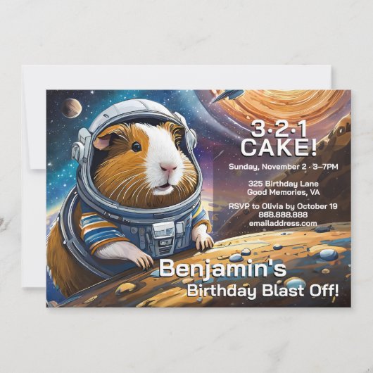 Guinea Pigs in Space, Countdown to Cake Birthday I Einladung (Vorderseite)