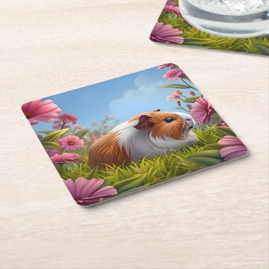 Guinea Pig's Pink Blume Paradies Rechteckiger Pappuntersetzer (angewinkelt)