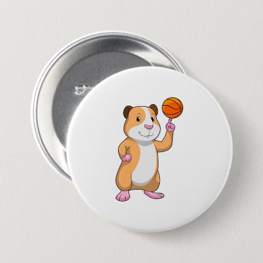 Guinea Schwein als Basketballspieler mit Basketbal Button (Vorne & Hinten)