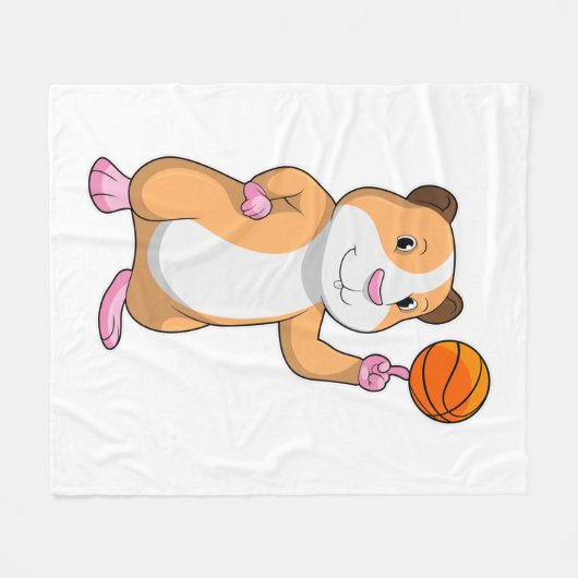 Guinea Schwein als Basketballspieler mit Basketbal Fleecedecke (Vorderseite (Horizontal))