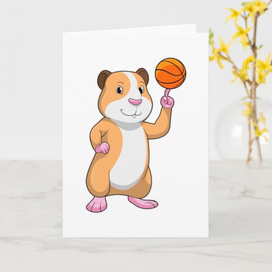 Guinea Schwein als Basketballspieler mit Basketbal Karte (Gelbe Blume)