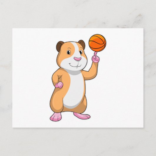 Guinea Schwein als Basketballspieler mit Basketbal Postkarte (Vorderseite)