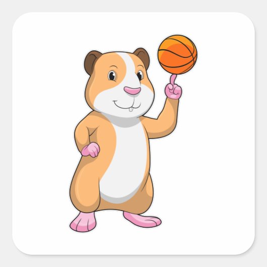 Guinea Schwein als Basketballspieler mit Basketbal Quadratischer Aufkleber (Vorderseite)