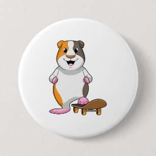 Guinea Schwein als Skater mit Skateboard Button
