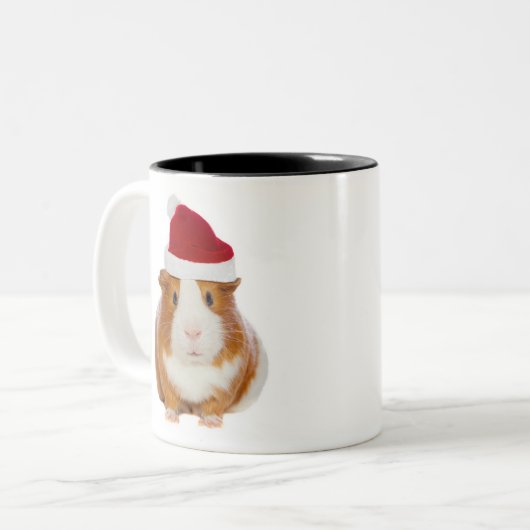 Guinea Schwein im Hut des Weihnachtsmannes Zweifarbige Tasse (Vorderseite Links)
