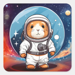 Guinea Schwein im Weltraum Quadratischer Aufkleber