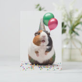 Guinea Schwein mit Party-Hat-Flachbildschirm Dankeskarte (Stehend Vorderseite)