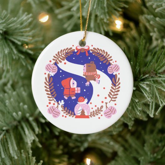 Guinea Schwein und Capybara Winterdorf Keramik Ornament (Baum)