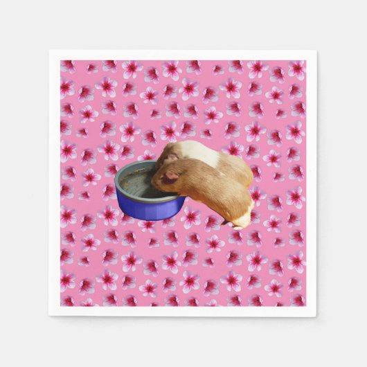 Guinea Schweine auf rosa Blüten, Serviette (Vorderseite)
