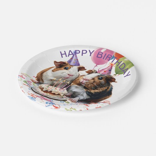 Guinea Schweine Geburtstagsfeier Pappteller (Schrägansicht)