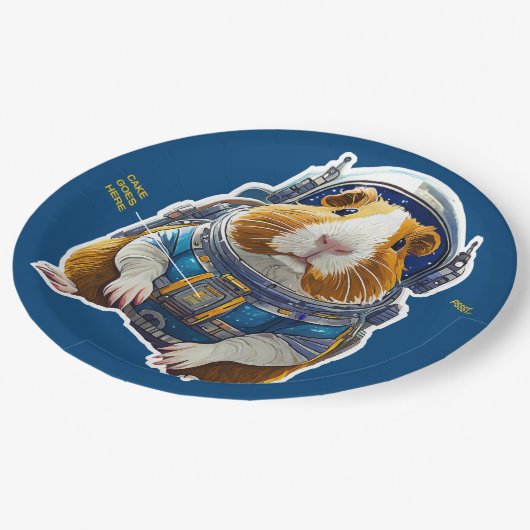 Guinea Schweine im Weltraum! Retro Astronaut Explo Pappteller (Schrägansicht)