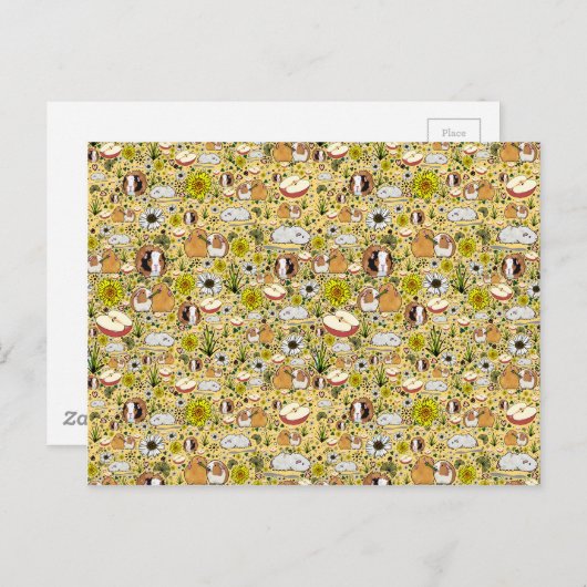 Guinea Schweine in Gelb Postkarte (Vorne/Hinten)