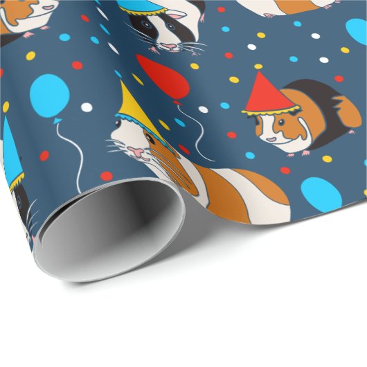 Guinea Schweine und Balloons Gemustert zum Geburts Geschenkpapier (Rolleneckpunkt)