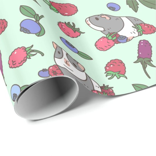 Guinea Schweine- und Beerenmuster im Minzgrün Geschenkpapier (Rolleneckpunkt)