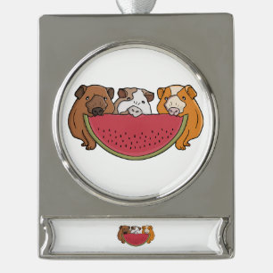 Guinea Schweine und Wassermelone Illustration Banner-Ornament Silber