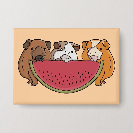 Guinea Schweine und Wassermelone Illustration Button (Vorderseite)