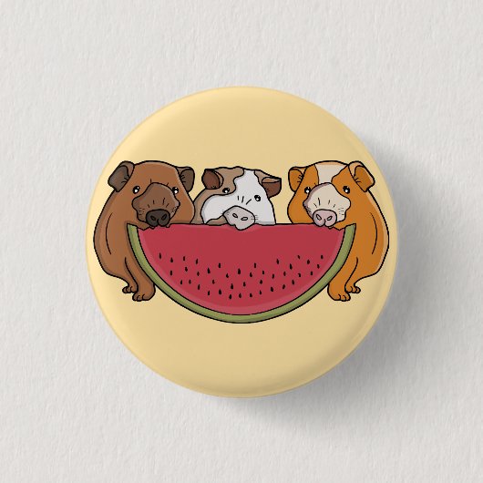 Guinea Schweine und Wassermelone Illustration Button (Vorderseite)