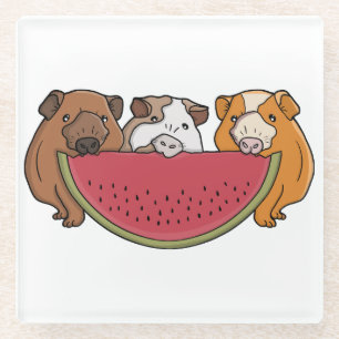 Guinea Schweine und Wassermelone Illustration Glasuntersetzer