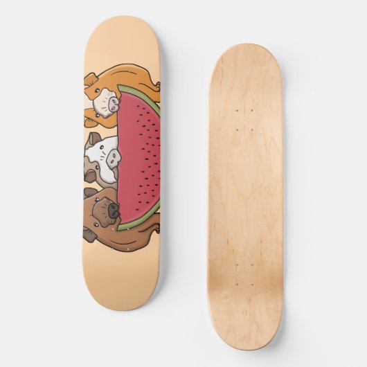 Guinea Schweine und Wassermelone Illustration Skateboard (Vorderseite)