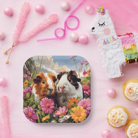 Guinea Schweine unter Wildblumen Pappteller (Party)