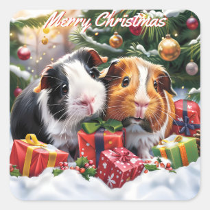 Guinea Schweine Weihnachten Quadratischer Aufkleber