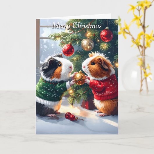 Guinea Schweine & Weihnachtsbaum Weihnachten Karte (Gelbe Blume)