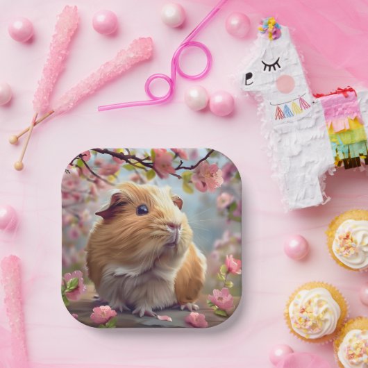 Guinea Schweinefieber mitten im Frühling blüht Pappteller (Party)