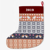 Guinea Schweinefleisch Fair Isle Muster Personalis Großer Weihnachtsstrumpf (Rückseite)