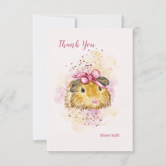 Guinea Schweinefleisch mit rosa Bow Personalisiert Einladung (Vorderseite)