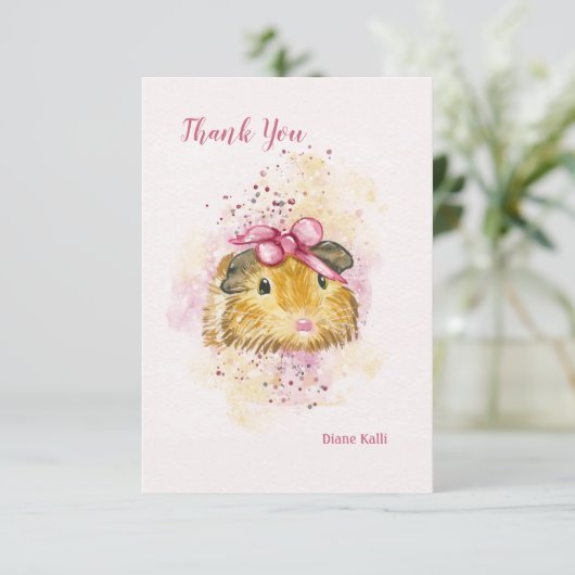 Guinea Schweinefleisch mit rosa Bow Personalisiert Einladung (Stehend Vorderseite)