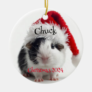Guinea Schweinefleisch mit Santa Cap Personalisier Keramik Ornament