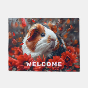 Guinea Schweinefleisch unter den roten Blume Fußmatte