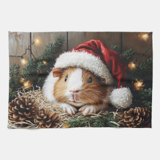 Guinea Schweinefleisch Weihnachtsmannmütze tragen Geschirrtuch