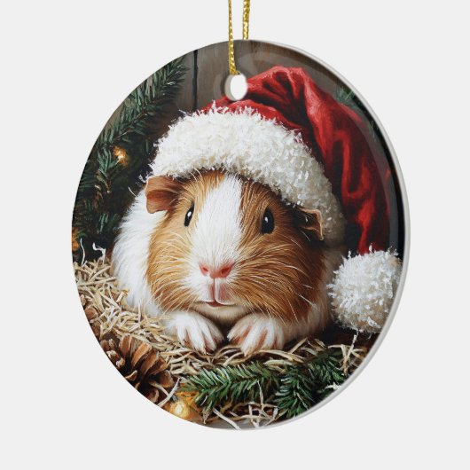 Guinea Schweinefleisch Weihnachtsmannmütze tragen Keramik Ornament (Links)