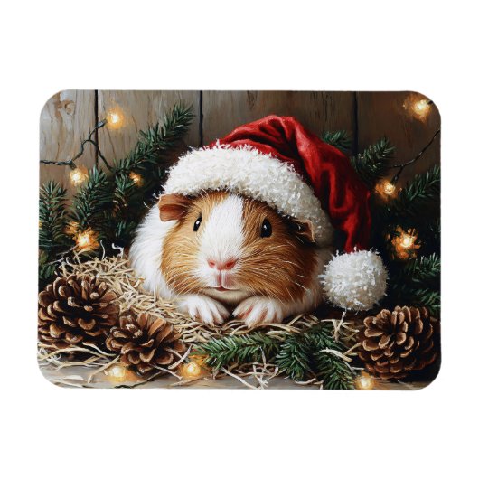 Guinea Schweinefleisch Weihnachtsmannmütze tragen Magnet (Horizontal)