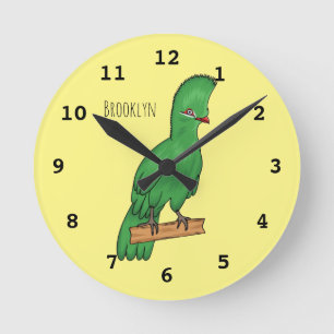 Guinea turaco bird cartoon illustration runde wanduhr