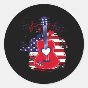 Guitar 4. Juli American Flag USA Country Music Runder Aufkleber