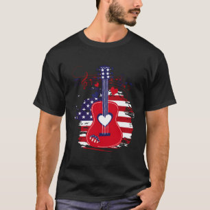 Guitar 4. Juli American Flag USA Country Music T-Shirt