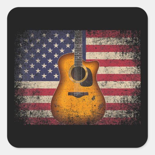 Guitar 4. Juli Gift American Flag USA - Countr Quadratischer Aufkleber (Vorderseite)