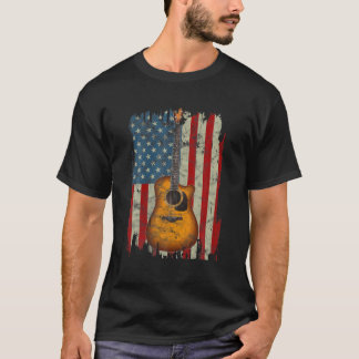 Guitar 4th July Gift American Flag USA - Countor T-Shirt