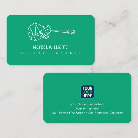 Guitar and Logo Musician Green-Blue  Visitenkarte (Vorne/Hinten)