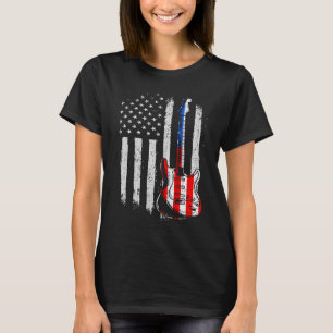 Guitar Bass American Flag Playing Instrument T-Shirt